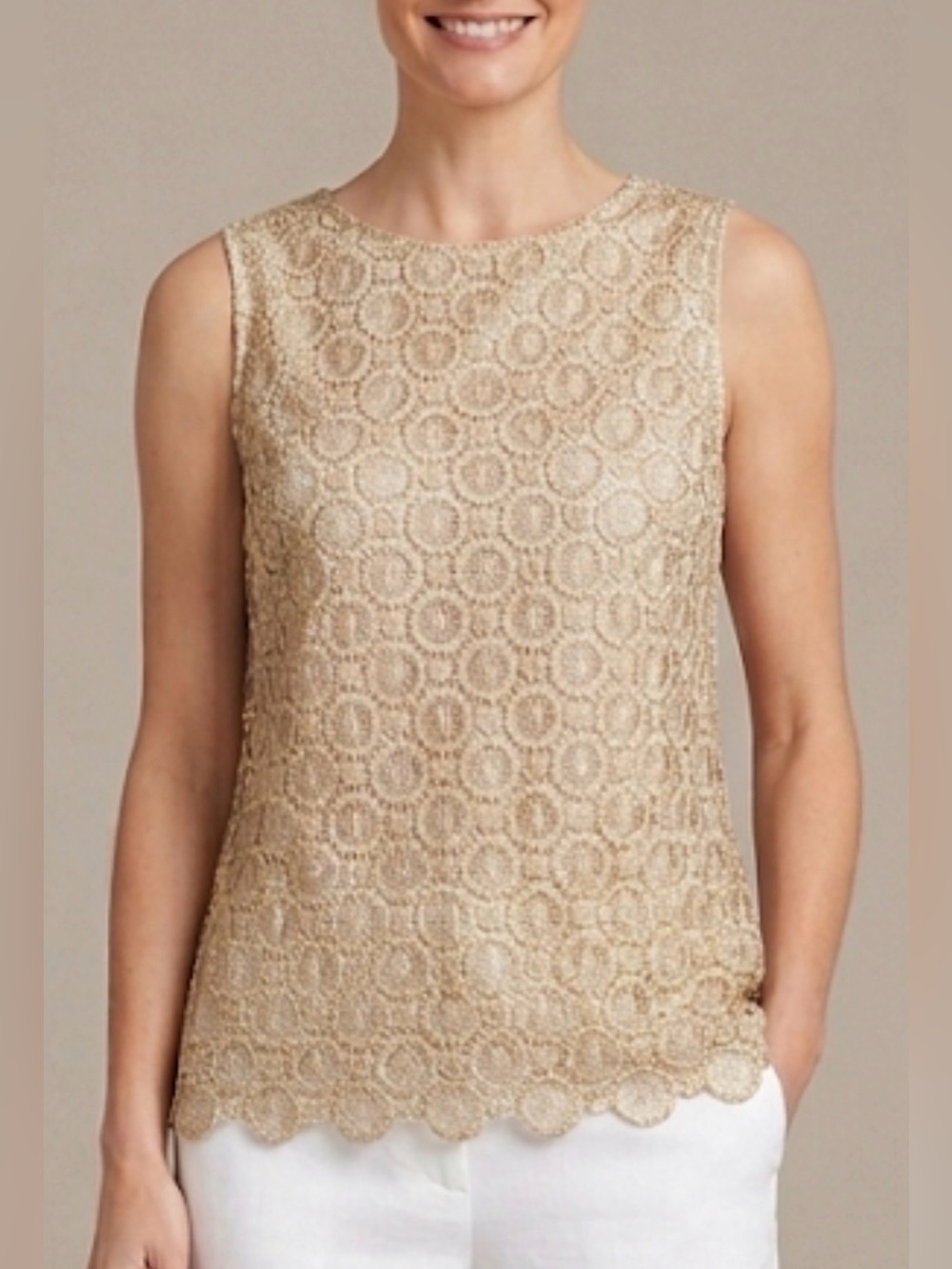 Talbots Golden Beige Lace Blouse, Size 4